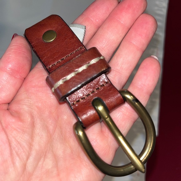 Fossil LEATHER straps Chain Link BROWN BELT 35-39” olive Tan Copper Buckle large - Picture 15 of 16